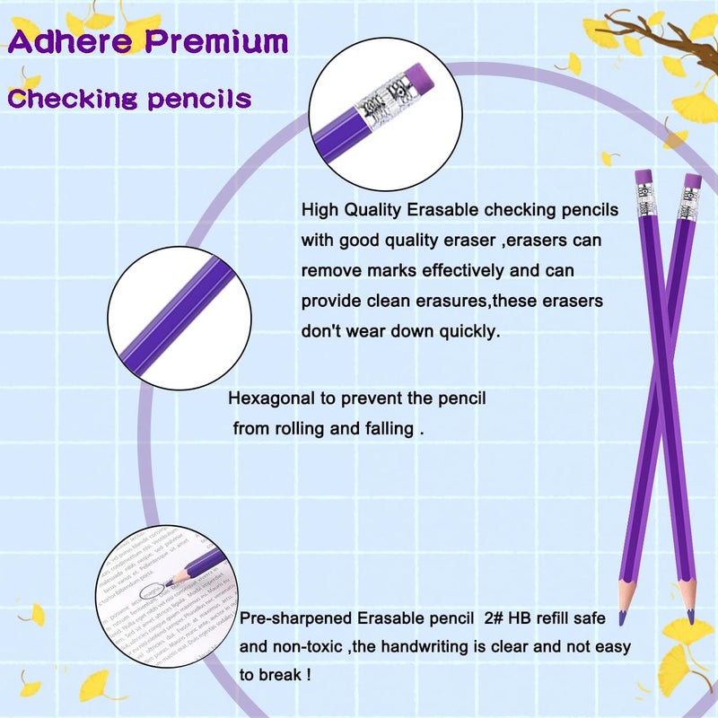 Adhere 25pcs Checking Pencils Erasable colored Pencils Pre-Sharpened #2 HB,for Checking Tests Grading,Map Coloring, editing Office Favors,including a Free sharpener. (Purple) - Image 3